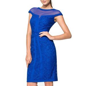 Tadashi Shoji Lace Cap Sleeve Sheer Detail Dress Lapis Sz 8